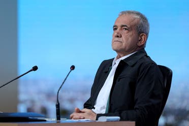 Iranian presidential candidate Masoud Pezeshkian attends an election debate at a television studio in Tehran, Iran, June 25, 2024. (Via Reuters)