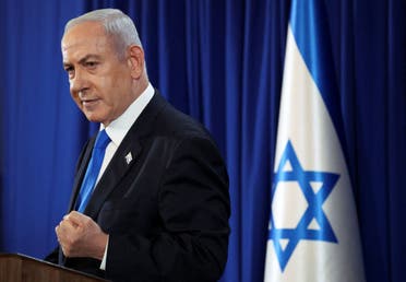 Israeli Prime Minister Benjamin Netanyahu gestures during a press conference amid the ongoing conflict in Gaza between Israel and Hamas, in Tel Aviv, Israel, July 13, 2024. (Reuters)