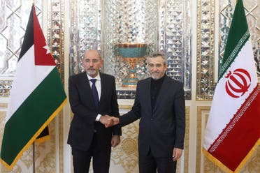 El ministro de Asuntos Exteriores en funciones de Irán, Ali Bagheri-Kani, y el ministro de Asuntos Exteriores de Jordania, Ayman Safadi, se dan la mano durante su encuentro en Teherán, Irán, el 4 de agosto de 2024. (Vía Reuters)