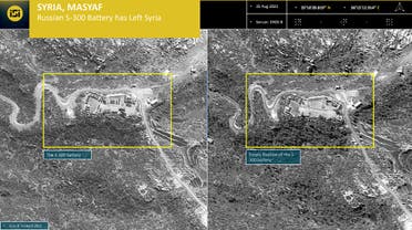 من مصياف صورة من الأقمار الصناعية تظهر مغادرة بطارية S-300 الروسية في أغسطس 2022 (فرانس برس)