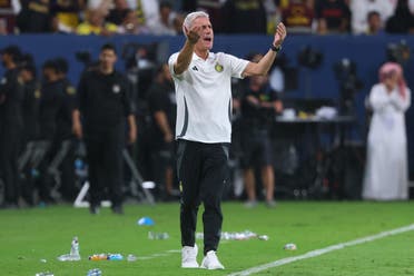 Nassr's Portuguese coach Luis Castro gestures during the Saudi Pro League football match between Al-Ahli and Al-Nassr at at al-Awwal Stadium in Riyadh on September 13, 2024. (AFP)