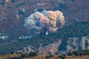 Smoke billows from the site of an Israeli airstrike in Marjayoun, near the Lebanon-Israel border, on September 23, 2024. The Israeli military on September 23 told people in Lebanon to move away from Hezbollah targets and vowed to carry out more extensive and precise strikes against the Iran-backed group. (AFP)