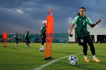 Players of Saudi women's football team attend a training session in Taif on Sept. 21, 2023. (AFP)