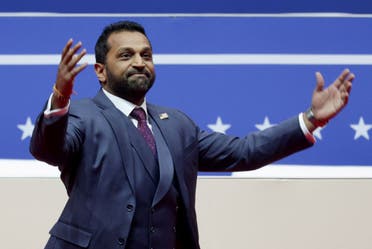 Kash Patel gestures during a rally on the inauguration day of US President Donald Trump's second Presidential term, inside Capital One, in Washington, US, January 20, 2025. (Reuters)