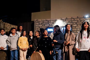 School children take part in the Bayt Al Hams (The Whispering House) performance piece by Tarek Atoui at the AlUla Arts Festival. (Image courtesy Royal Commission for AlUla)