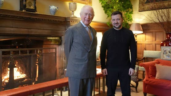 Britain’s King Charles meets with Ukrainian President Volodymyr Zelenskyy at the Sandringham Estate in Norfolk, Britain, on March 2, 2025. (Via Reuters)