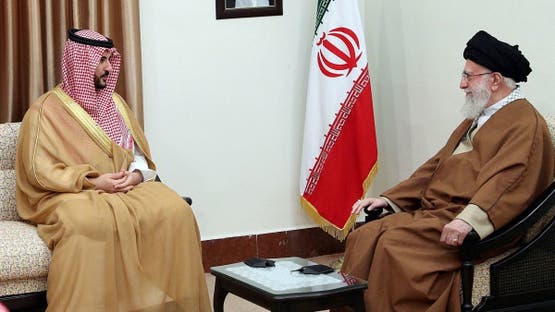 Iran’s Supreme Leader Ali Khamenei meets Saudi Defense Minister Prince Khalid bin Salman in Tehran on April 17, 2025. (Via Reuters)