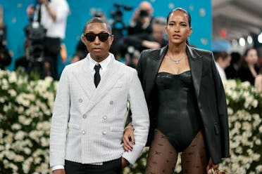 Pharrell Williams and Helen Lasichanh attend the 2025 Met Gala Celebrating Superfine Tailoring Black Style at Metropolitan Museum of Art on May 05, 2025 in New York City. (AFP)