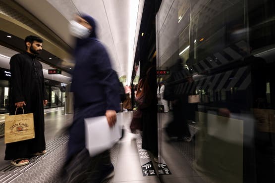 Passenger use Green Line of Riyadh Metro at the King Abdullah Financial District Metro Station in Riyadh, Saudi Arabia, January 28, 2025. (Reuters)