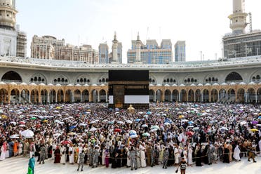 Muslim pilgrims perform the farewell circumambulation or tawaf, circling seven times around the Kaaba, Islam's holiest shrine, at the Grand Mosque in the holy city of Mecca on June 18, 2024 at the end of the annual hajj pilgrimage. (AFP)