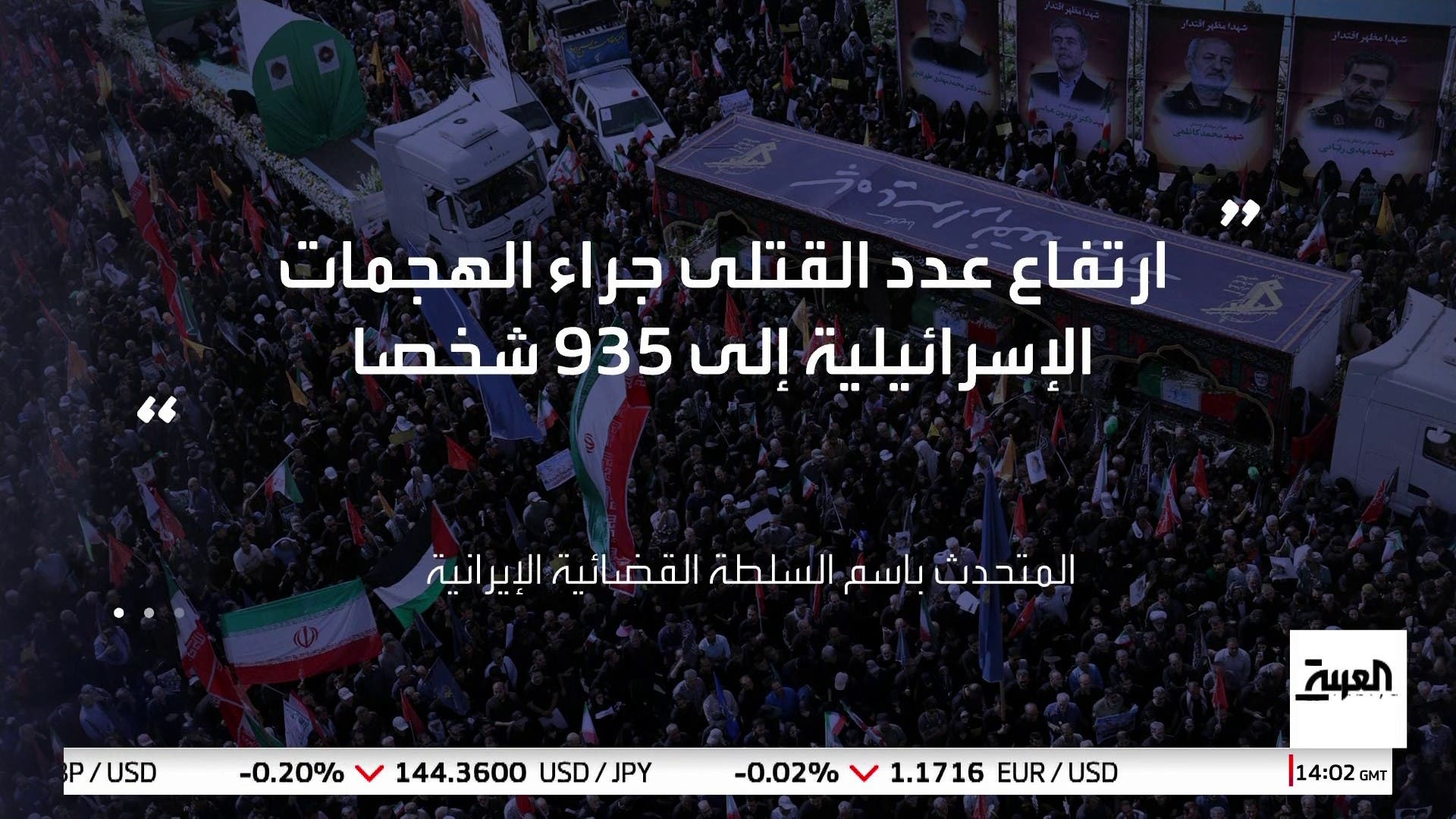 متحدث إيراني: عدد القتلى جراء الهجمات الإسرائيلية ارتفع إلى 935 شخصا #قناة_العربية #إيران متحدث إيراني: عدد القتلى جراء الهجمات الإسرائيلية ارتفع إلى 935 شخصا #قناة_العربية #إيران