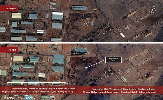 Satellite images show Sudan weapons factory bombed from the air
