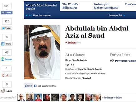 الملك عبدالله أقوى شخصية عربية والسابع عالمياً